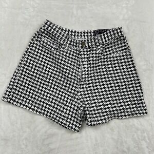 Not guilty Denim Shorts Women 11/12 Black White Houndstooth High Waisted Raw Hem